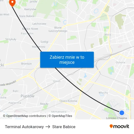 Terminal Autokarowy to Stare Babice map