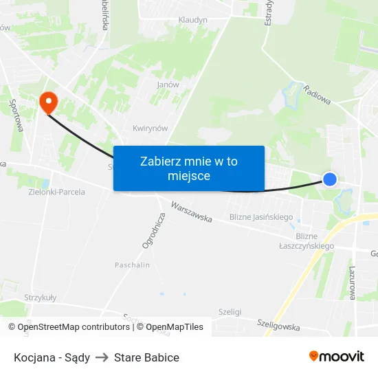 Kocjana - Sądy to Stare Babice map
