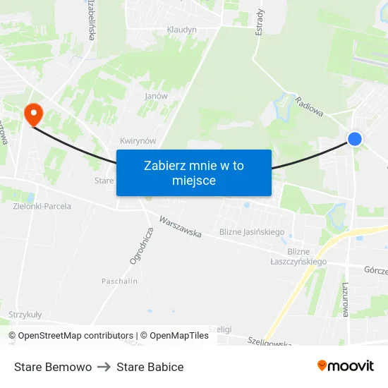 Stare Bemowo to Stare Babice map
