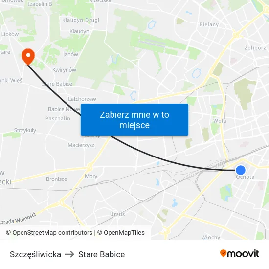 Szczęśliwicka to Stare Babice map