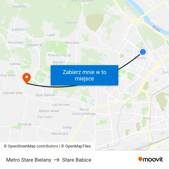 Metro Stare Bielany to Stare Babice map