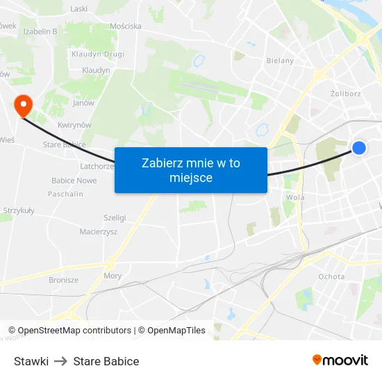 Stawki to Stare Babice map