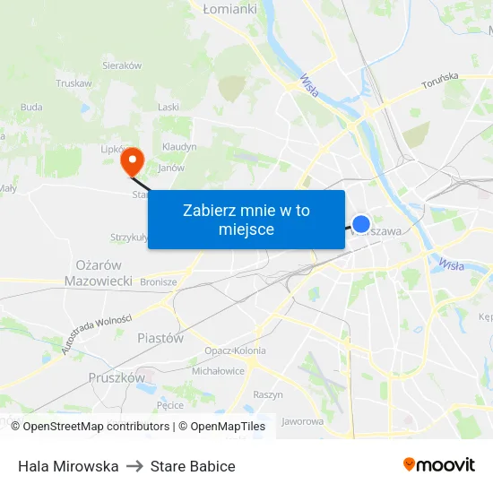 Hala Mirowska to Stare Babice map