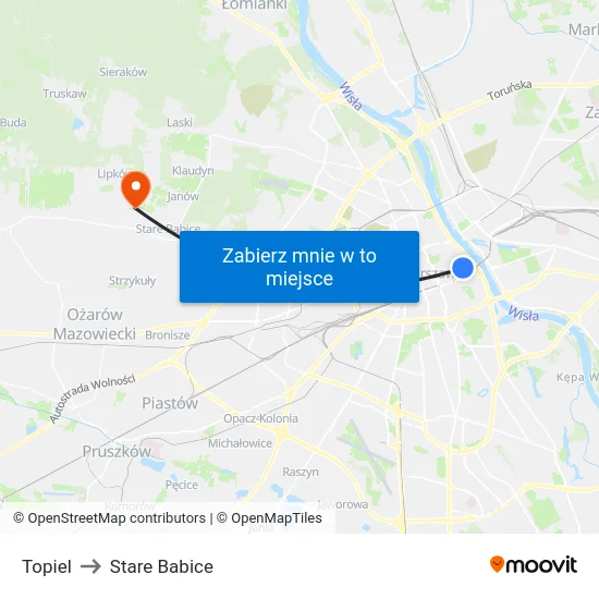 Topiel to Stare Babice map