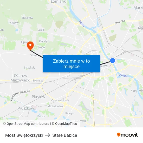 Most Świętokrzyski to Stare Babice map