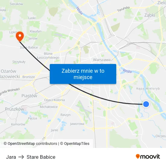 Jara to Stare Babice map