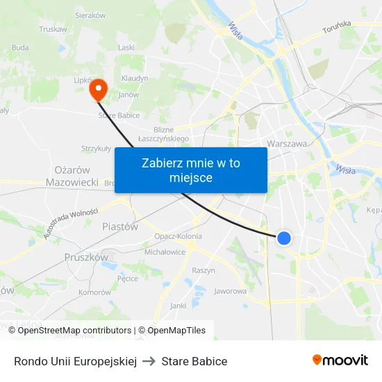 Rondo Unii Europejskiej to Stare Babice map