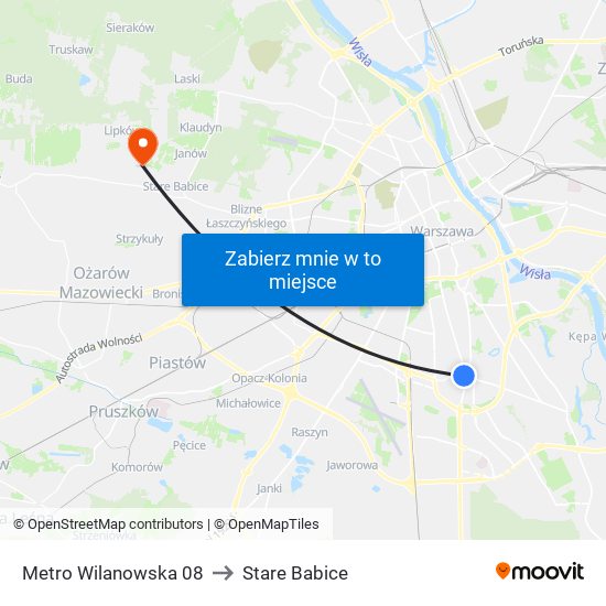 Metro Wilanowska 08 to Stare Babice map