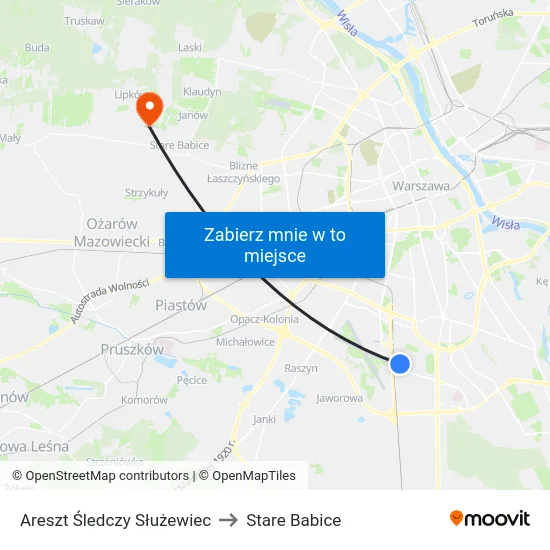 Areszt Śledczy Służewiec to Stare Babice map