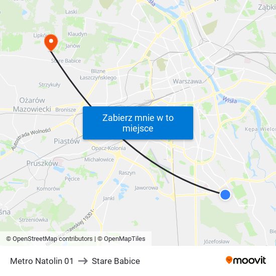 Metro Natolin to Stare Babice map