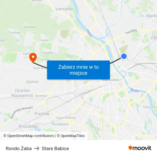 Rondo Żaba to Stare Babice map