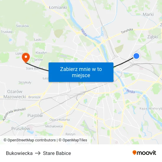Bukowiecka to Stare Babice map