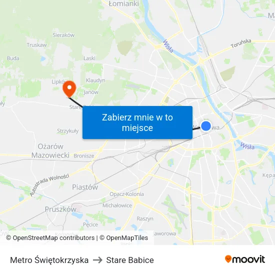 Metro Świętokrzyska to Stare Babice map