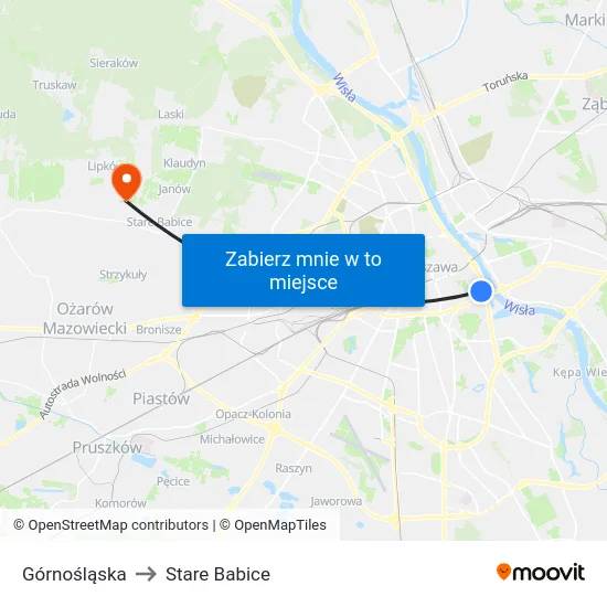 Górnośląska to Stare Babice map