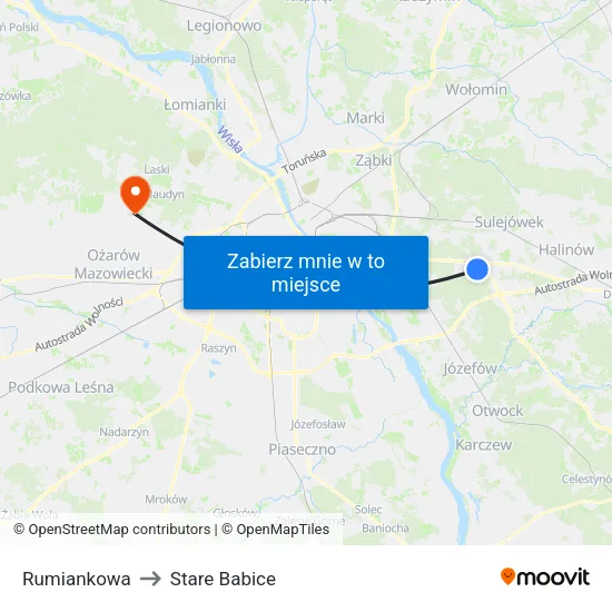 Rumiankowa to Stare Babice map