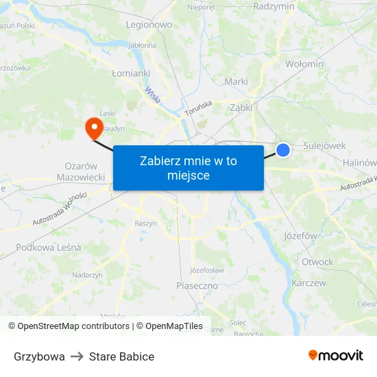 Grzybowa to Stare Babice map