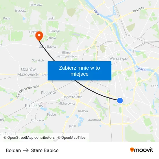 Bełdan to Stare Babice map