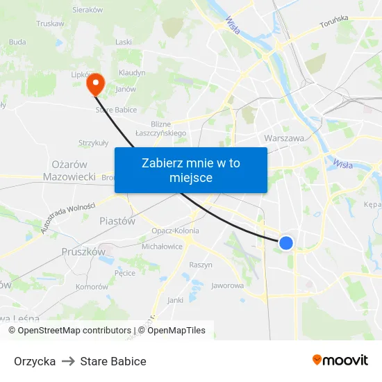 Orzycka to Stare Babice map