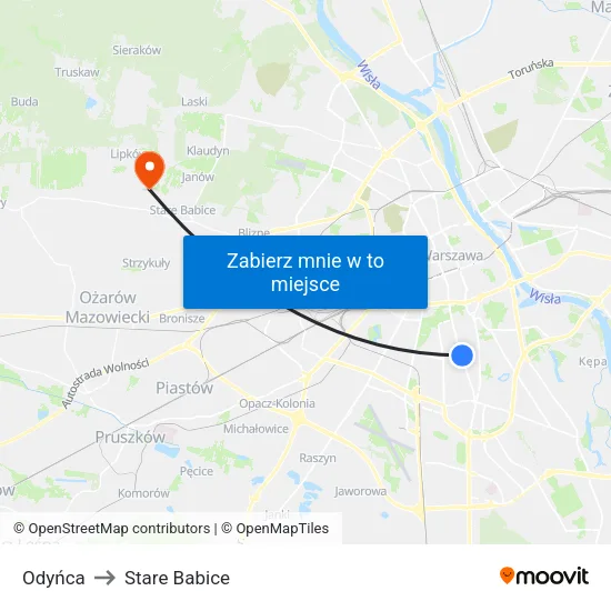 Odyńca to Stare Babice map