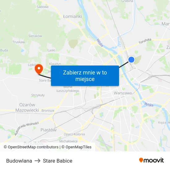 Budowlana to Stare Babice map