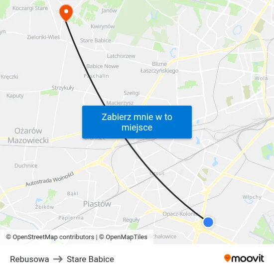 Rebusowa to Stare Babice map