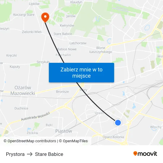 Prystora to Stare Babice map