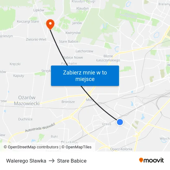 Walerego Sławka to Stare Babice map