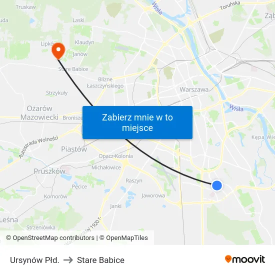 Ursynów Płd. to Stare Babice map