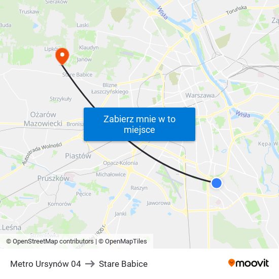 Metro Ursynów 04 to Stare Babice map