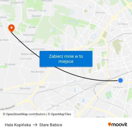 Hala Kopińska to Stare Babice map