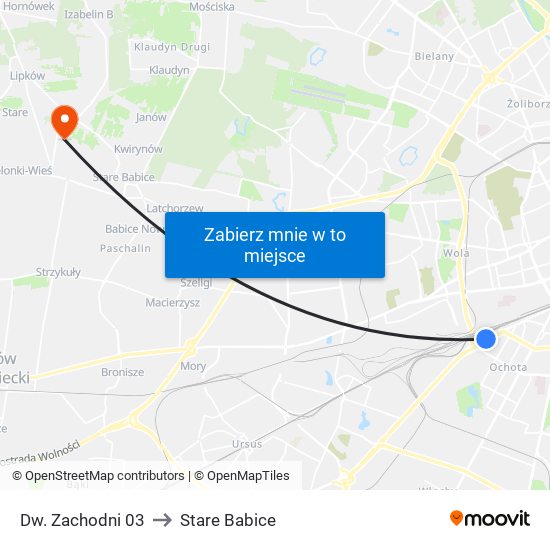 Dw. Zachodni 03 to Stare Babice map