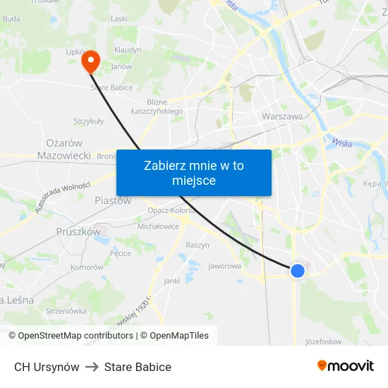 CH Ursynów to Stare Babice map