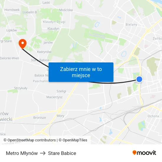 Metro Młynów to Stare Babice map