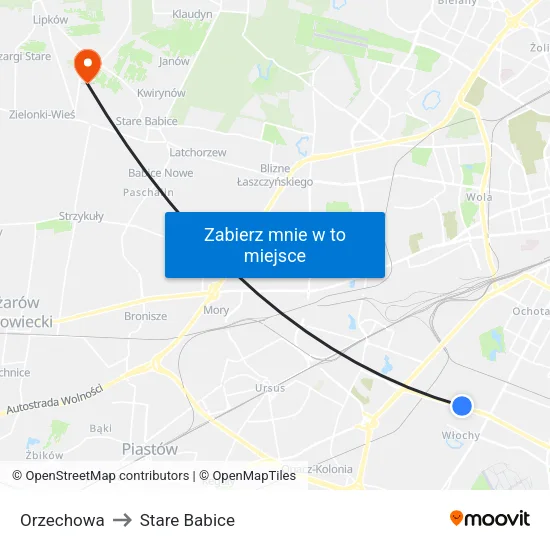 Orzechowa to Stare Babice map