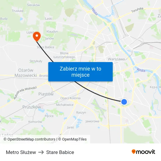 Metro Służew to Stare Babice map