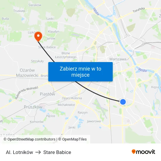 Al. Lotników to Stare Babice map