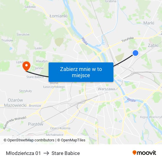 Młodzieńcza 01 to Stare Babice map