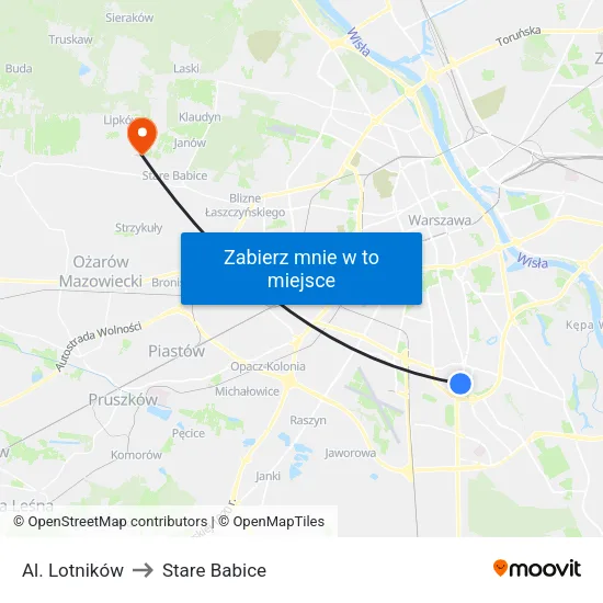 Al. Lotników to Stare Babice map