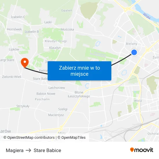 Magiera to Stare Babice map