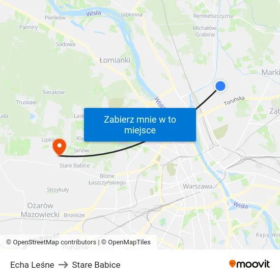 Echa Leśne to Stare Babice map