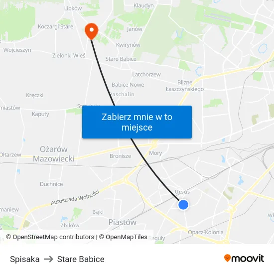 Spisaka to Stare Babice map