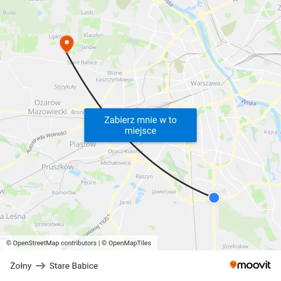Żołny to Stare Babice map