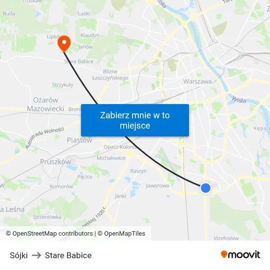 Sójki to Stare Babice map