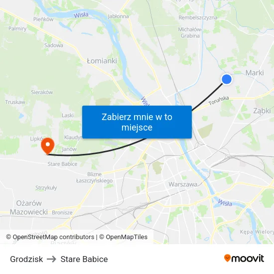 Grodzisk to Stare Babice map