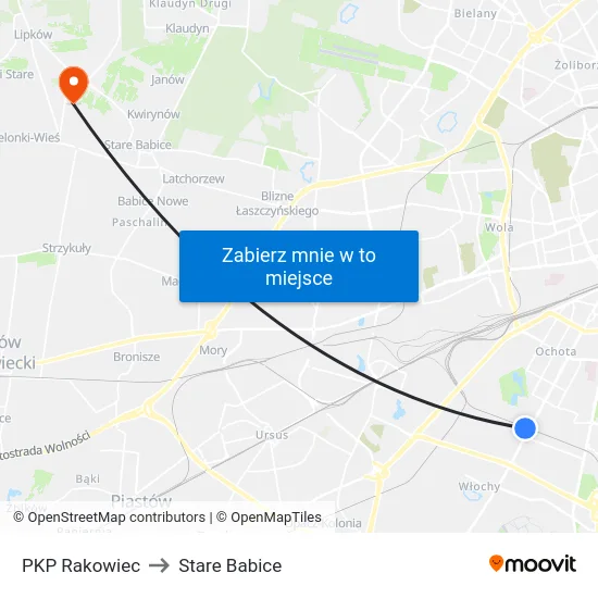 PKP Rakowiec to Stare Babice map