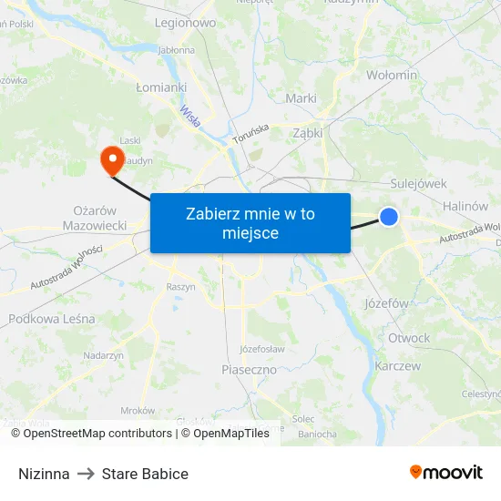 Nizinna to Stare Babice map