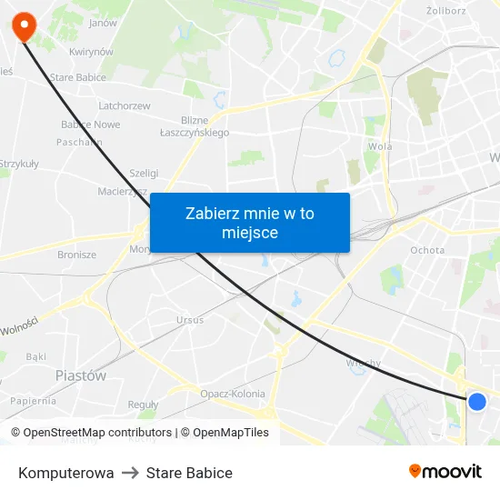 Komputerowa to Stare Babice map