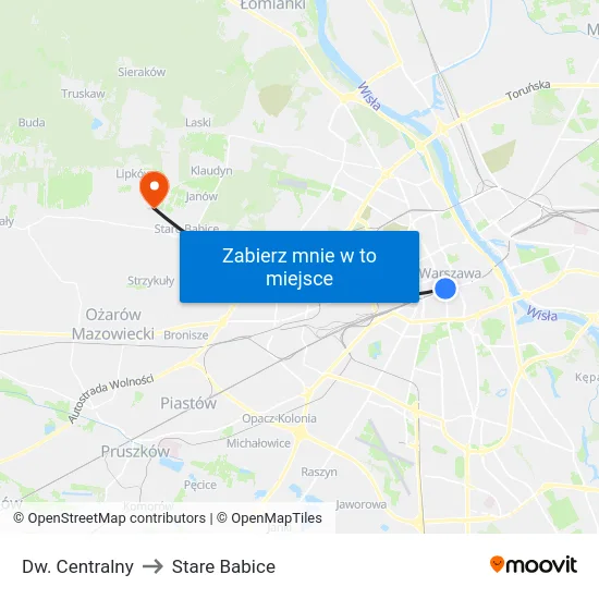 Dw. Centralny to Stare Babice map