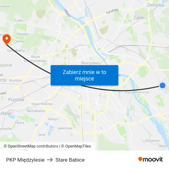 PKP Międzylesie to Stare Babice map