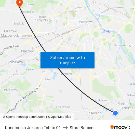 Konstancin-Jeziorna Tabita 01 to Stare Babice map